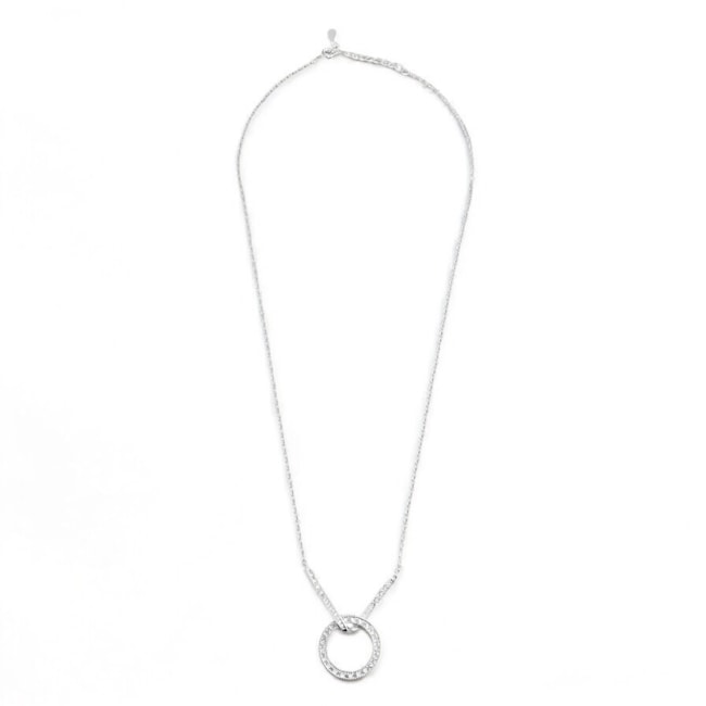 Gargantilha em V Torcido com Pingente de Círculo Vazado e Bordas Cravejadas - 40cm