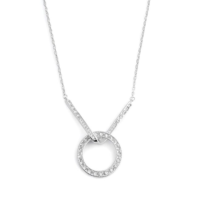 Gargantilha em V Torcido com Pingente de Círculo Vazado e Bordas Cravejadas - 40cm