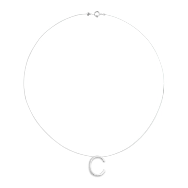 Gargantilha Fio de Nylon com Letra D em Prata - 40cm