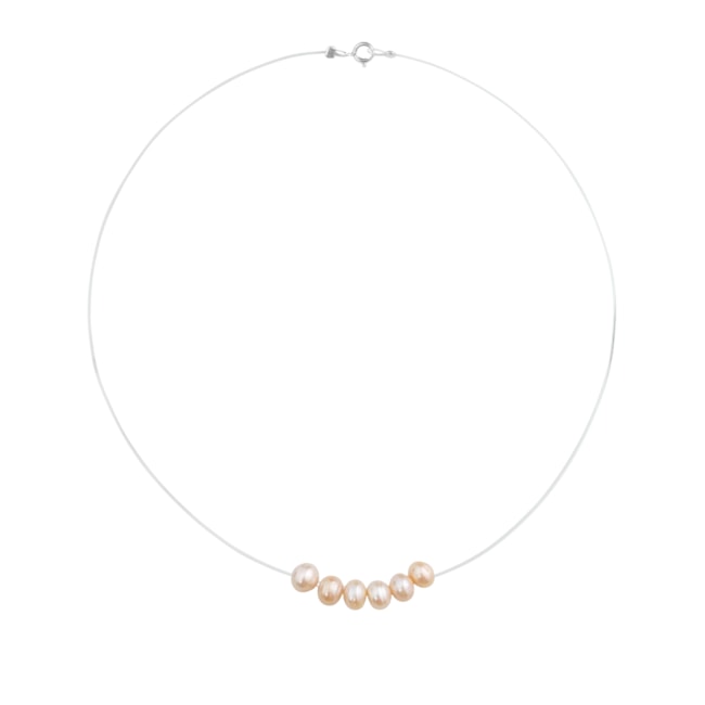 GARGANTILHA FIO DE NYLON COM PÉROLAS RONDEL - 40CM