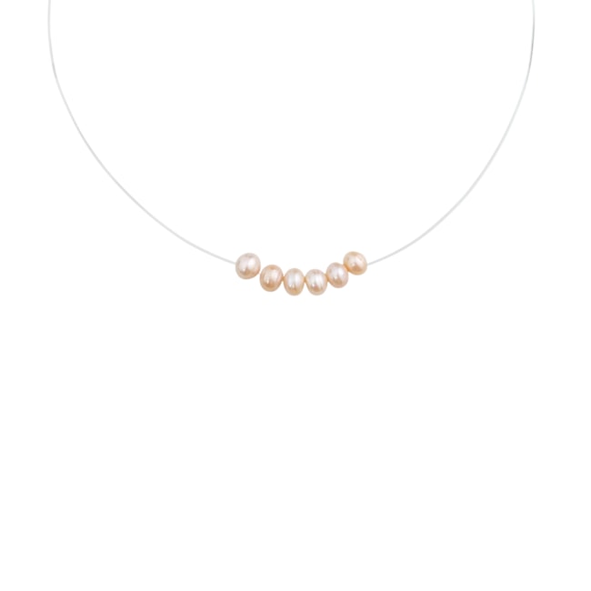 GARGANTILHA FIO DE NYLON COM PÉROLAS RONDEL - 40CM