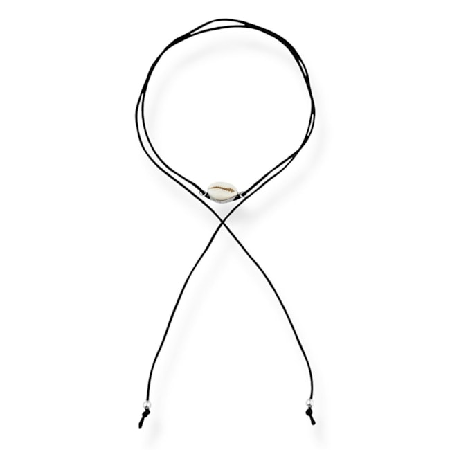 Gargantilha Fita de Seda Preta com Búzio - 85cm