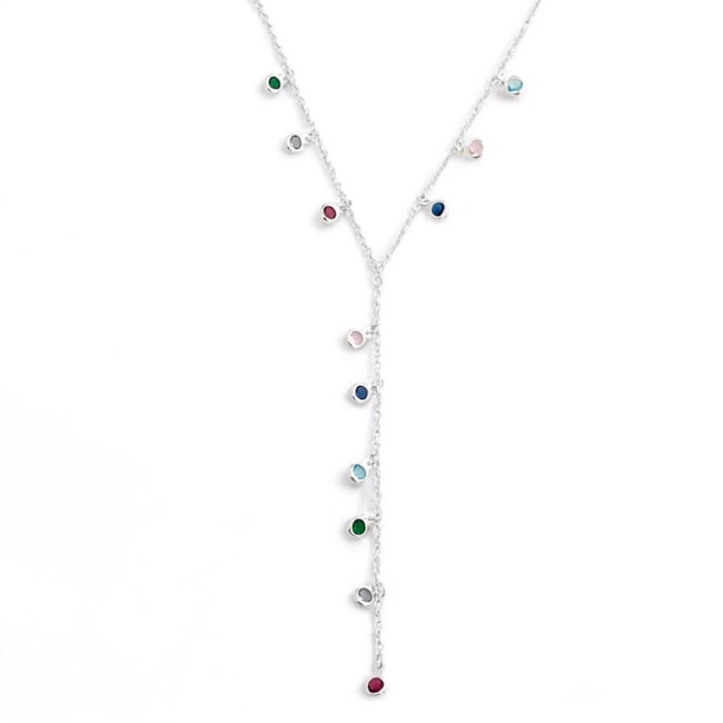 Gargantilha Gravata com Zircônias Coloridas - 43cm