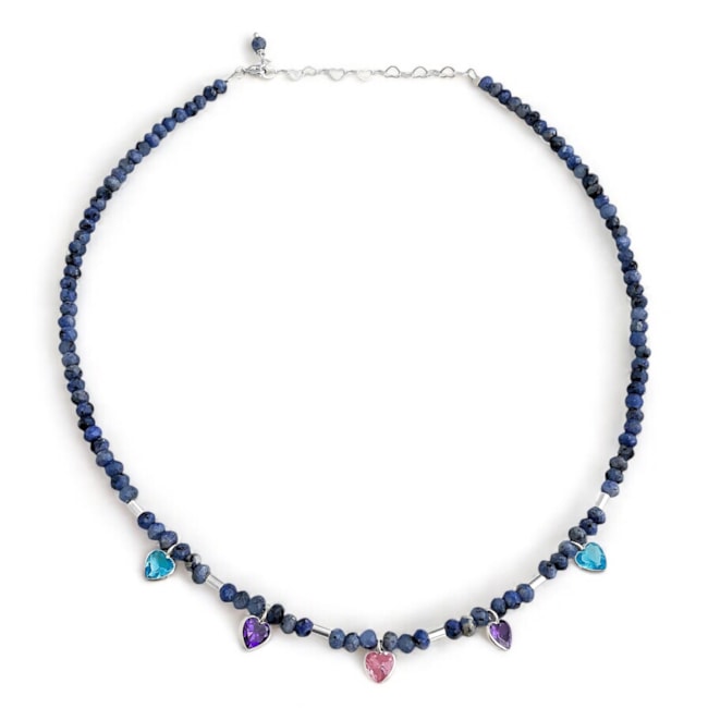 Gargantilha Jade Azul Mesclado com Zircônias Coloridas - 36cm