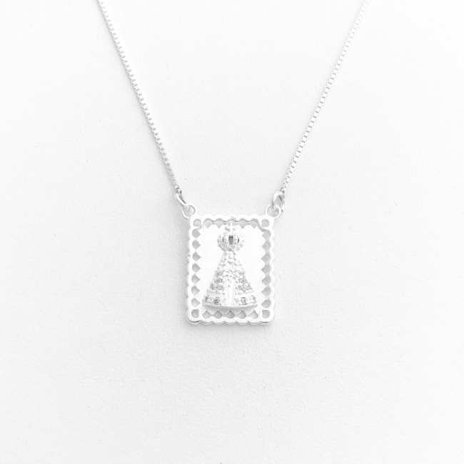 Gargantilha Nossa Senhora Aparecida Cravejada com Zircônias - 45cm