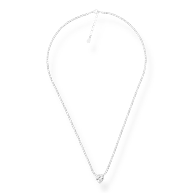 Gargantilha Riveira com Coração Cravejado de Zircônia Cristal - 40cm