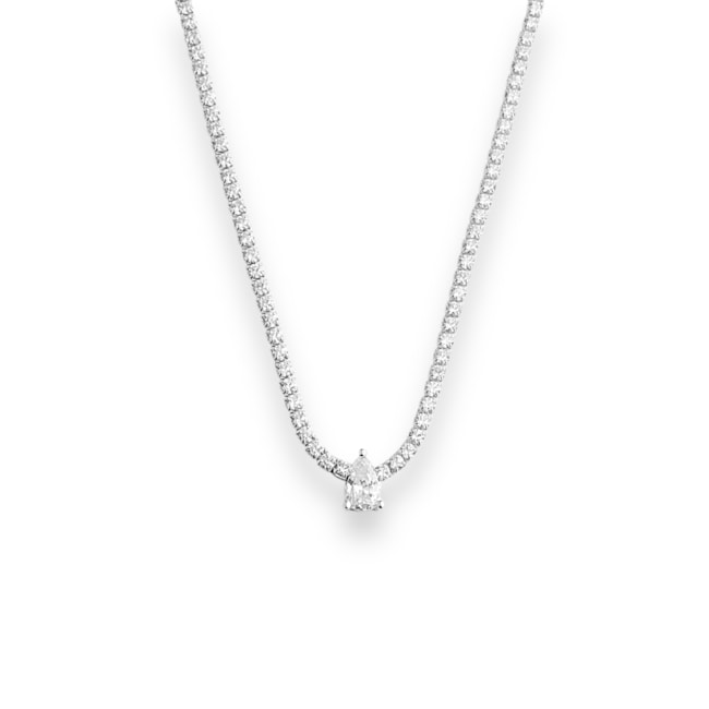 Gargantilha Riviera com Gota Cravejada de Zircônia Cristal - 40cm