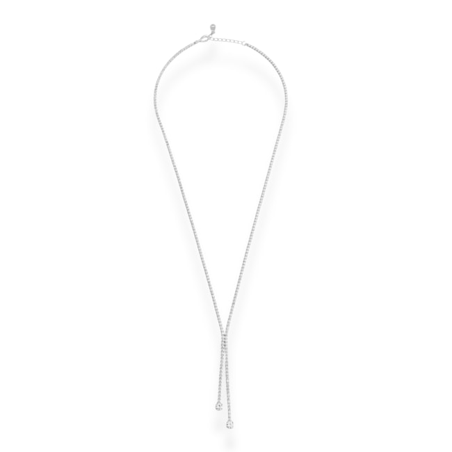 Gargantilha Riviera Cravejada com Zircônia Cristal e Ponto de Luz nas Pontas - 42cm 