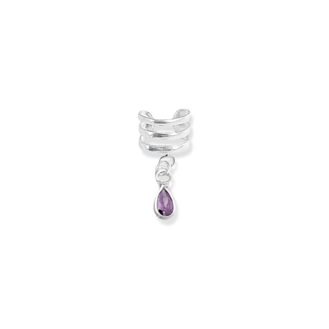Piercing Fake 3 aros com Pingente de Gota em Zircônia Roxa