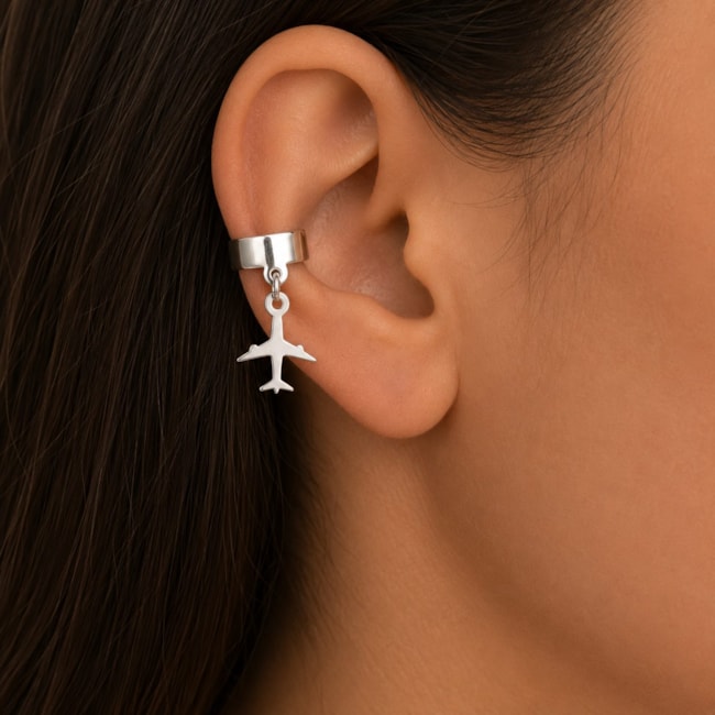Piercing Fake de Aro Largo com Pingente de Avião