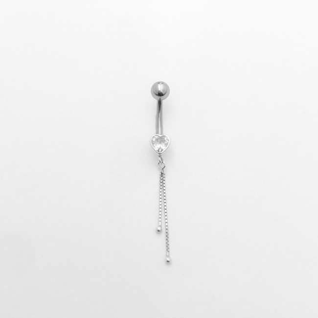 Piercing Para Furo Com Zircônias de Coração e Correntes com Pino em Aço Cirúrgico 
