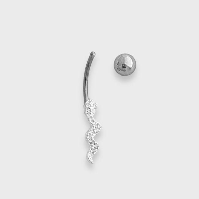 Piercing para Furo de Umbigo Serpente Cravejada com Zircônias 