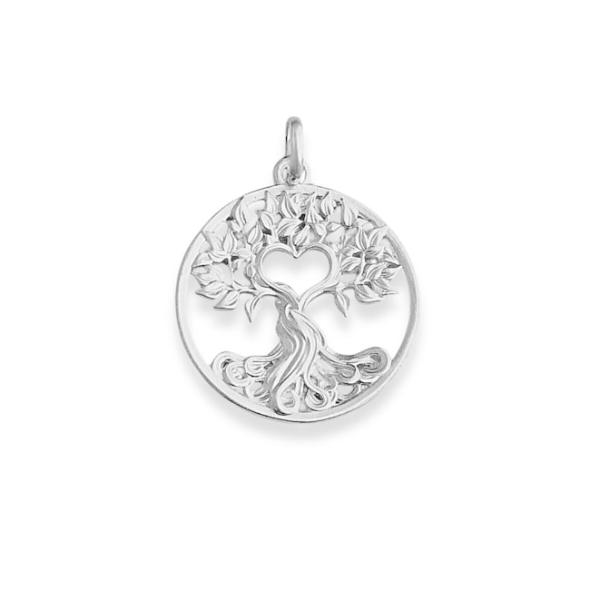 Pingente Branco Árvore da Vida com Coração Vazado 