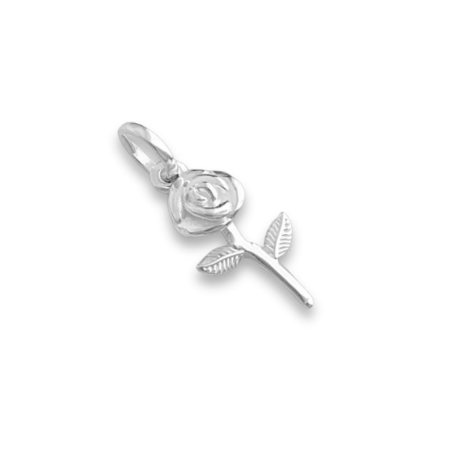 Pingente Branco de Rosa Detalhada 