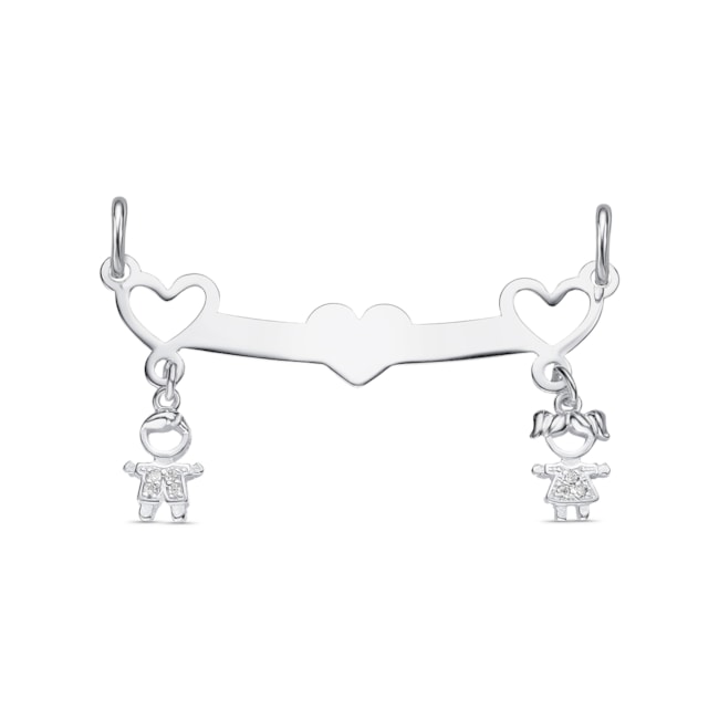 Pingente Cabide com  Menina e Menino Cravejados com Zircônias