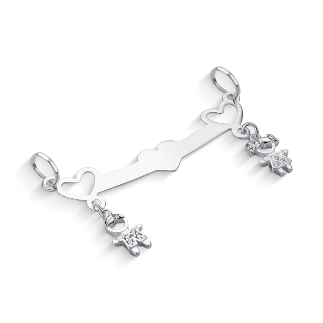 Pingente Cabide com  Menina e Menino Cravejados com Zircônias