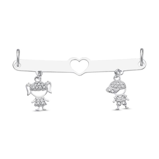 Pingente Cabide com Menina e Menino Cravejados com Zircônias