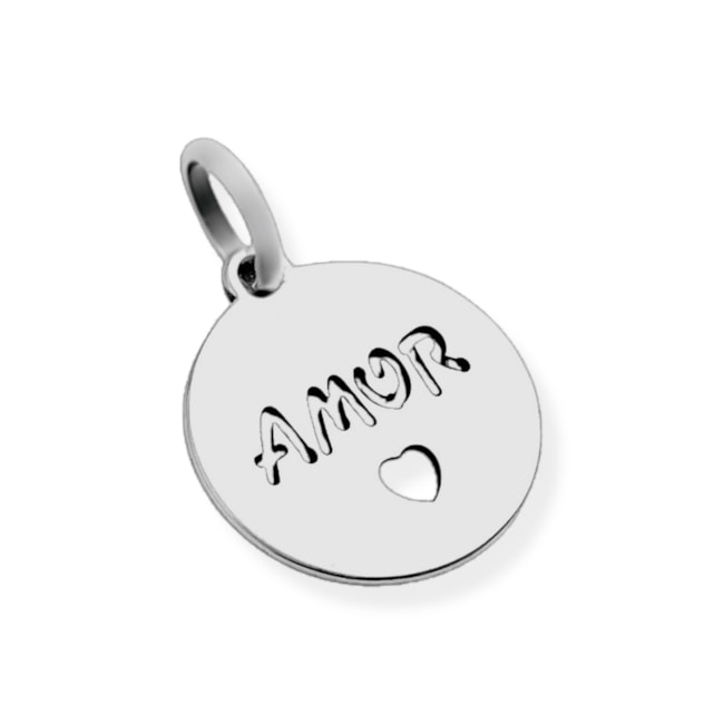 Pingente com Escrita "Amor" e Coração Vazado Pequeno