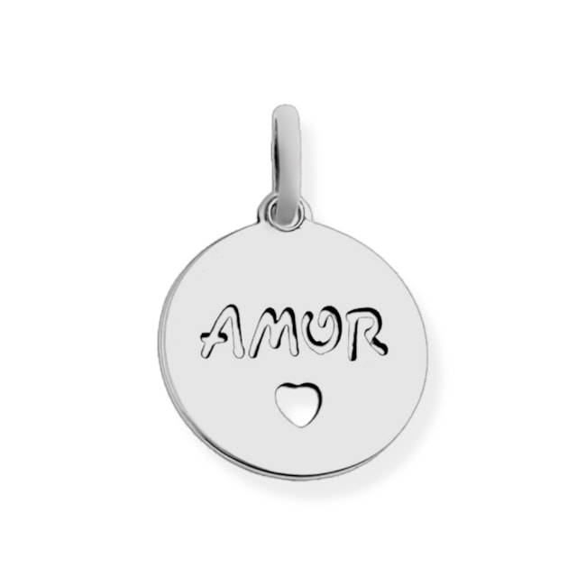 Pingente com Escrita "Amor" e Coração Vazado Pequeno