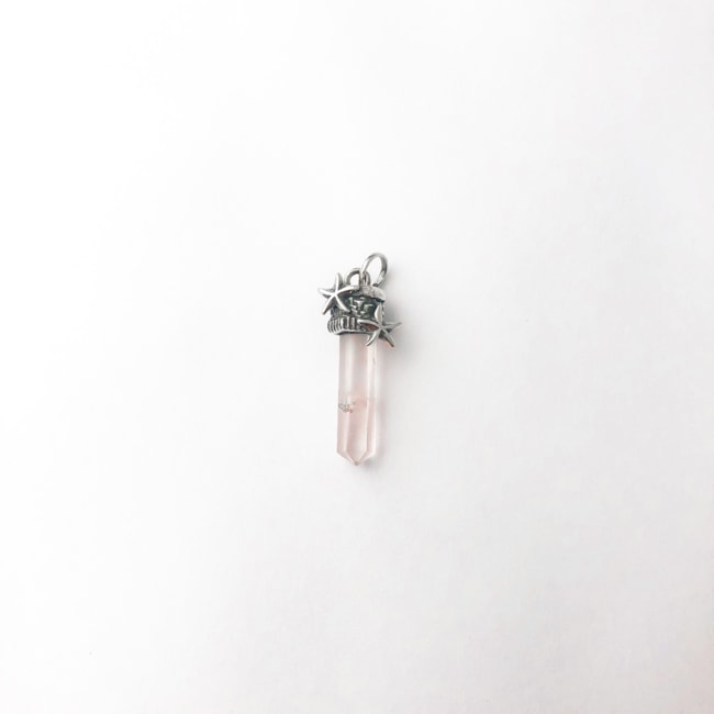 Pingente Cristal Quartzo Rosa com Estrelas do Mar