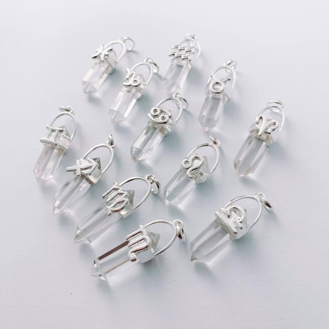 Pingente Cristal Quartzo Transparente Signo Gêmeos 