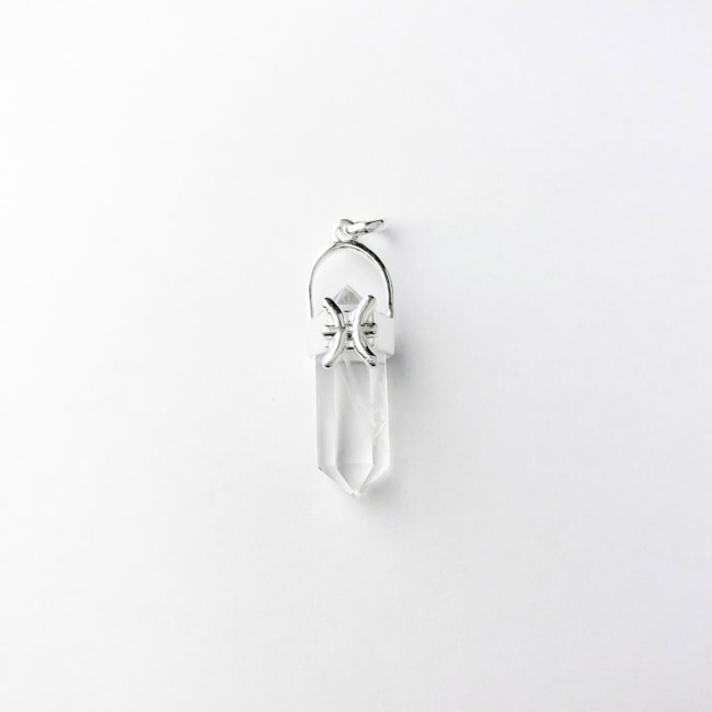 Pingente Cristal Quartzo Transparente Signo Peixes 