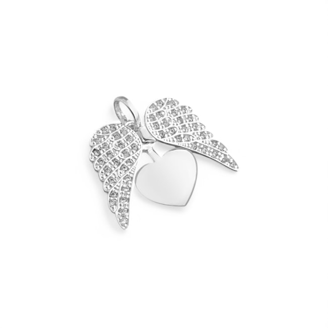 Pingente de Coração com Asas Cravejado de Zircônias