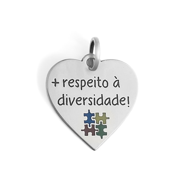 Pingente de Coração com Símbolo do Autismo "+ Respeito Á Diversidade! "