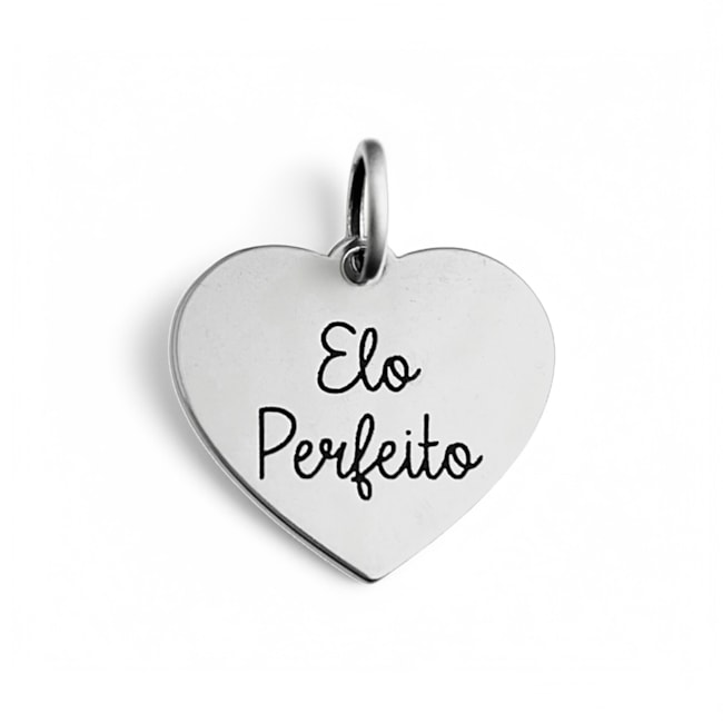 Pingente de Coração Laser com Frase "Elo Perfeito"