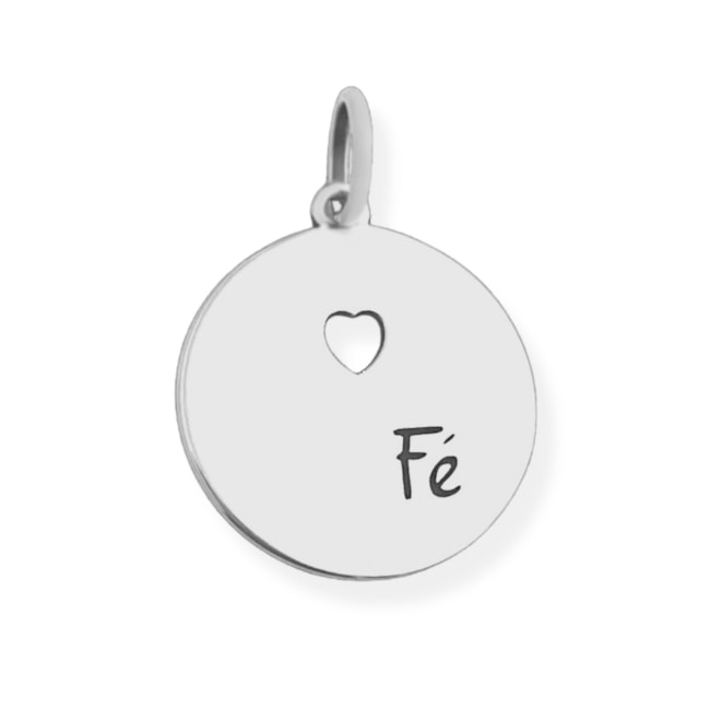 Pingente de Medalha "Fé" com Coração Vazado