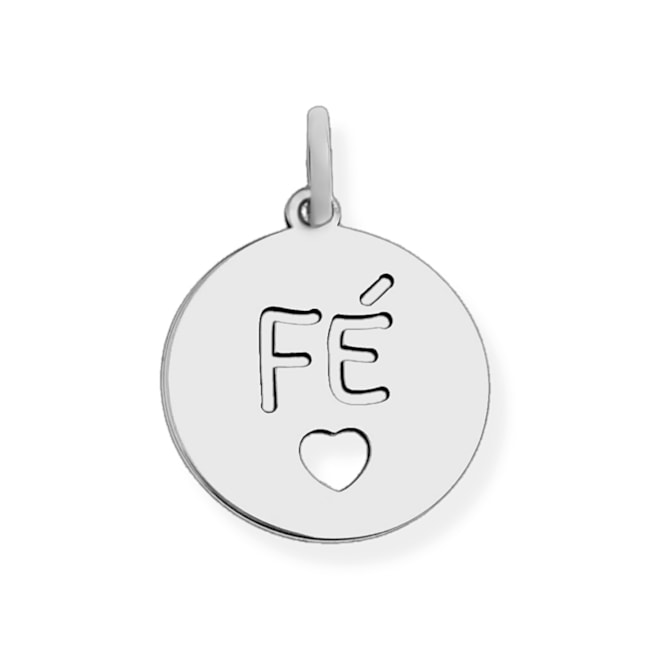 Pingente de Medalha "Fé" com Coração Vazados