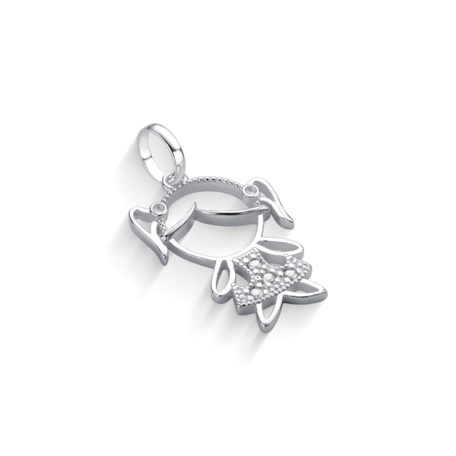 Pingente de Menina com Vestido Cravejado De Zircônias 