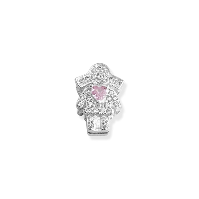 Pingente de Menina Cravejado com Zircônias Cristal e Rosa