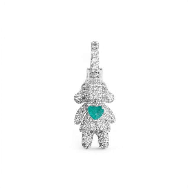 Pingente de Menina Cravejado de Zircônias com Turmalina da Paraiba 