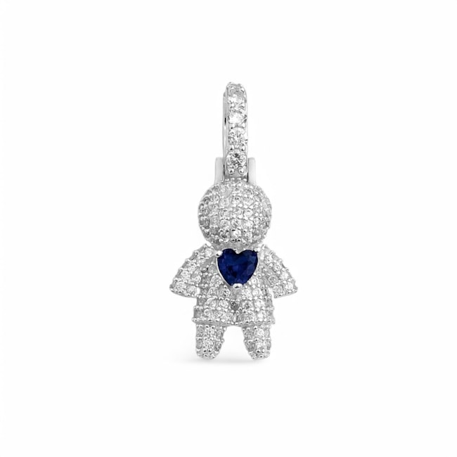 Pingente de Menino Cravejado com Zircônias e Safira 