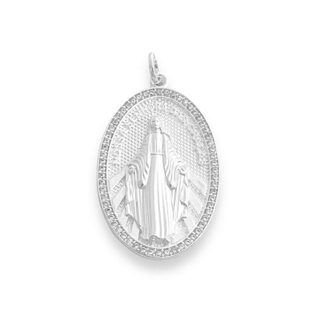 Pingente de Nossa Senhora das Graças com Bordas Cravejada com Zircônias