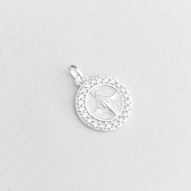 Pingente de Nossa Senhora das Graças Cravejada com Zircônia Cristal