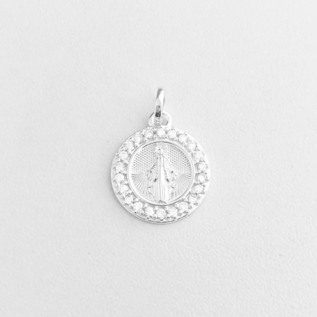 Pingente de Nossa Senhora das Graças Cravejada com Zircônia Cristal