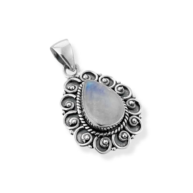 Pingente de Pedra da Lua em Formato de Gota Trabalhado 