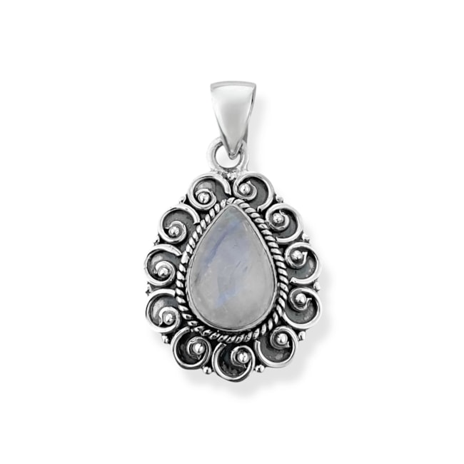 Pingente de Pedra da Lua em Formato de Gota Trabalhado 