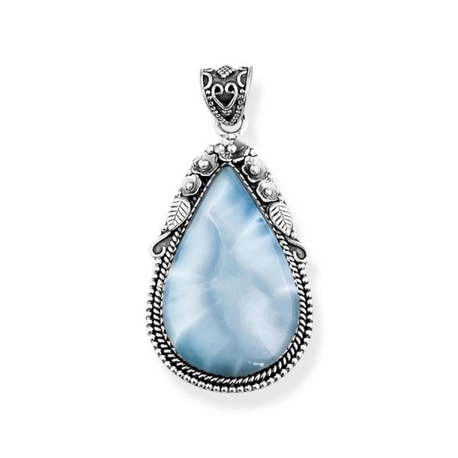 Pingente de Pedra Larimar com Flores Trabalhado 