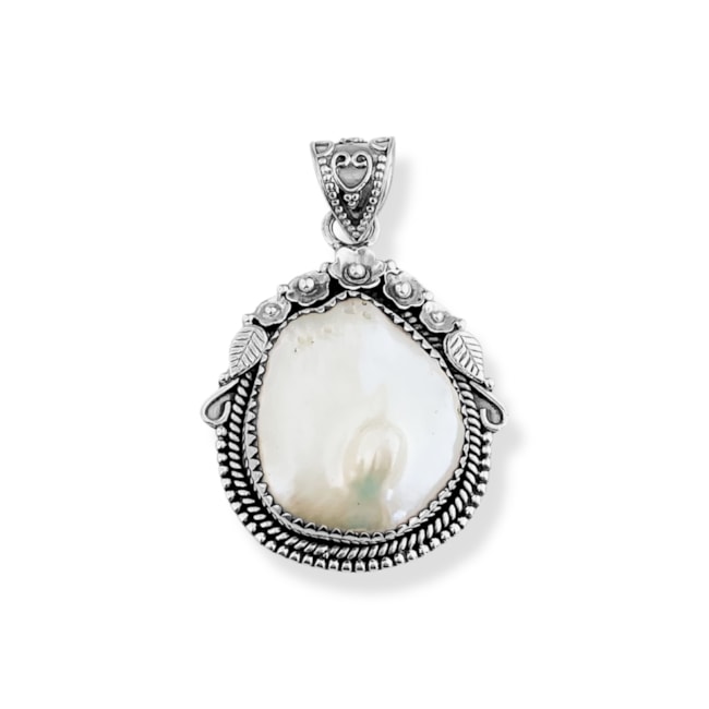 Pingente de Pedra Larimar com Flores Trabalhado 
