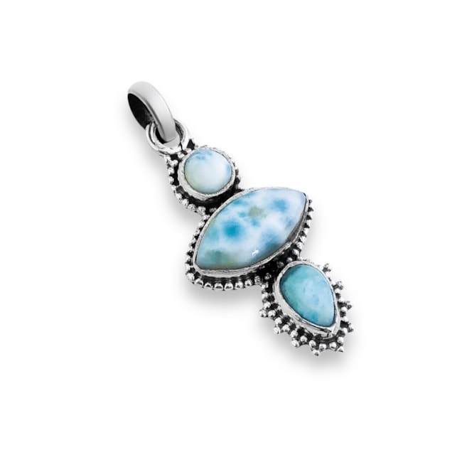 Pingente de Pedra Larimar Oval Trabalhado com Bolinhas