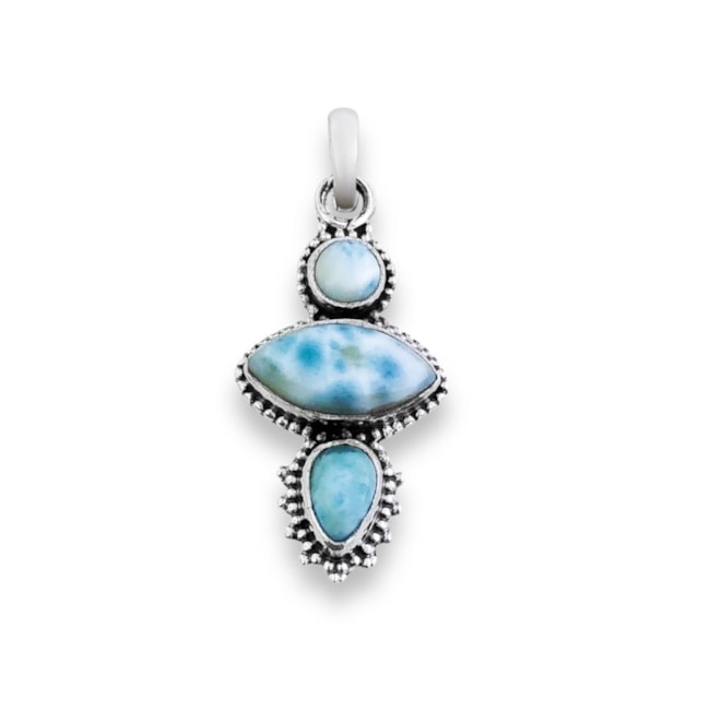 Pingente de Pedra Larimar Oval Trabalhado com Bolinhas