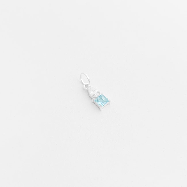 Pingente de Zircônia Quadrada Água Marinha e Gota Cristal