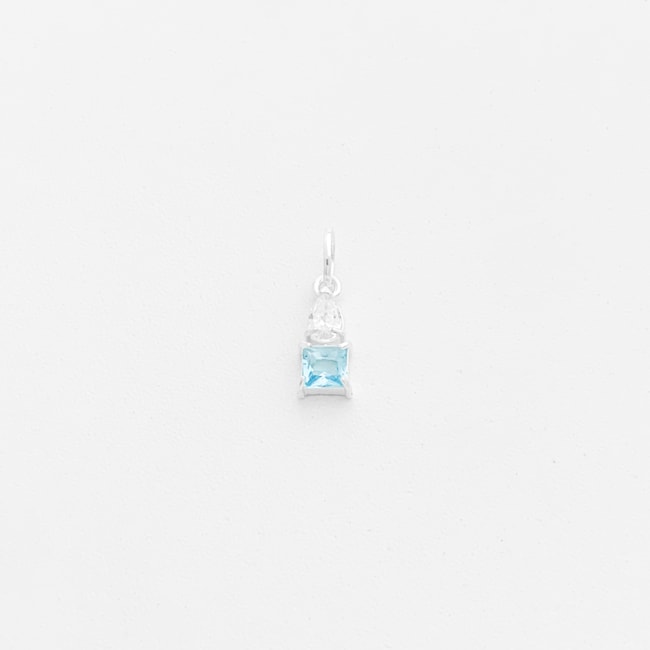Pingente de Zircônia Quadrada Água Marinha e Gota Cristal