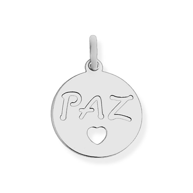 Pingente Escrito Paz com Coração Vazado 