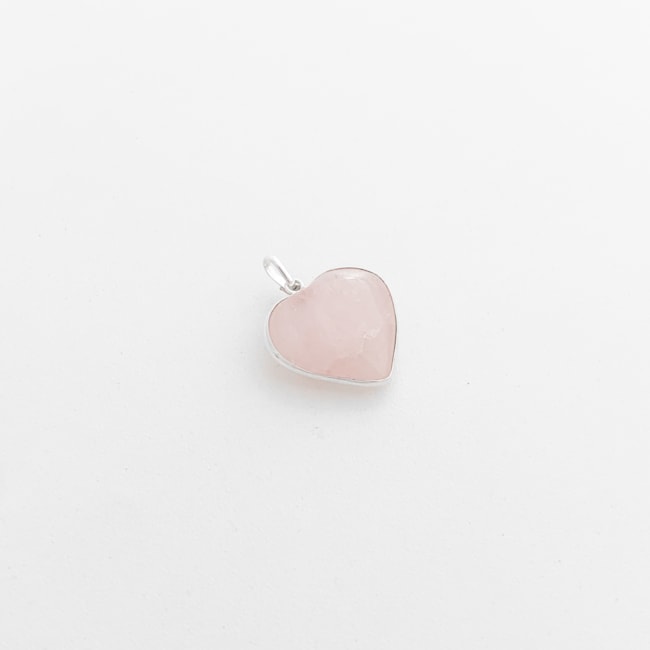 Pingente Grande de Coração com Quartzo Rosa