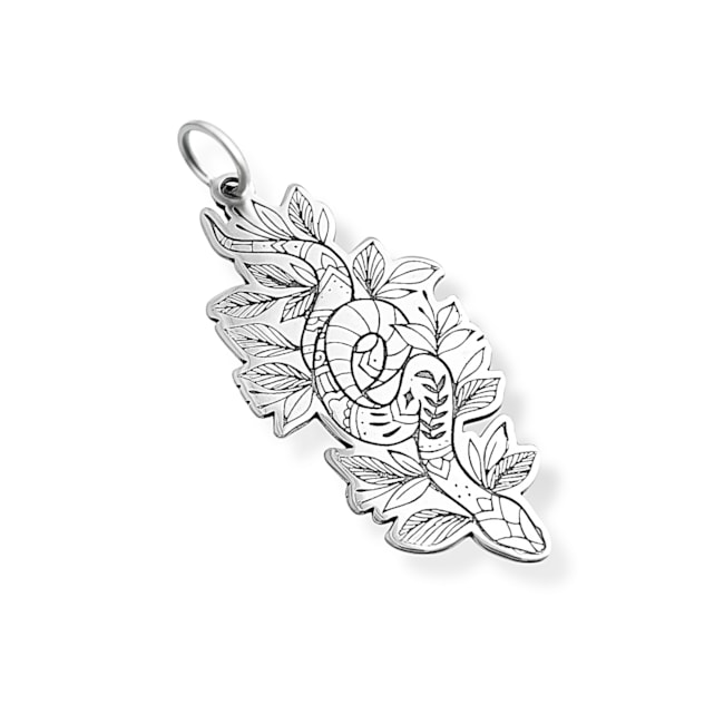 Pingente Laser Cobra Trabalhada com Folhas ao Redor 