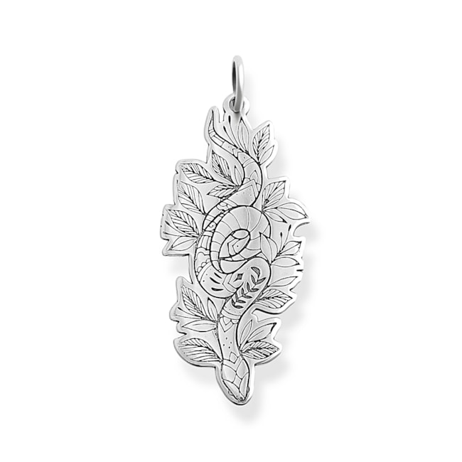 Pingente Laser Cobra Trabalhada com Folhas ao Redor 